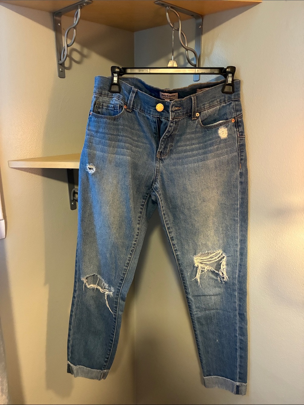 Juicy Couture Distressed skinny ankle Jeans in Medium Blue Denim